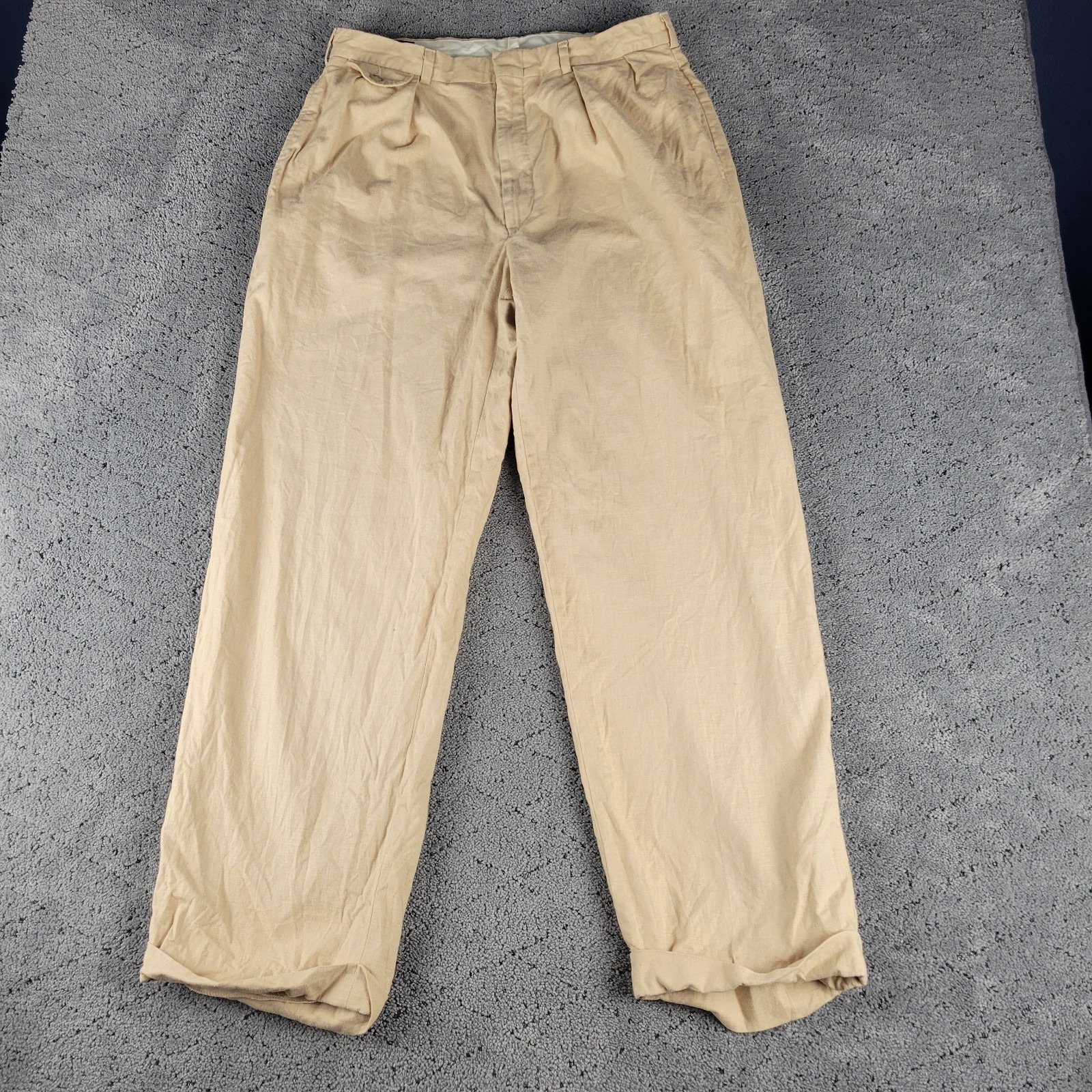 Polo Ralph Lauren Pants Mens 32x29 Khaki Relaxed Straight Cuffed Made In Usa
